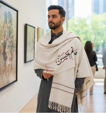 Embroidery Customize Name Wool Shawl – Off White